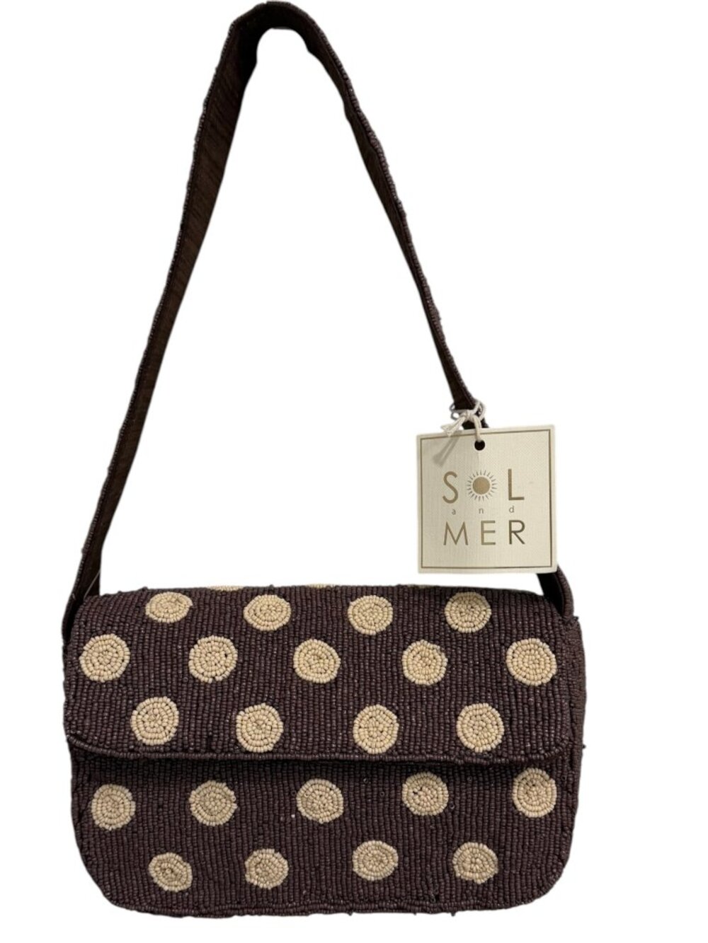 Sol and Mer Brown Cream Polka  Dots Beaded Bag New Fall Release India NWT